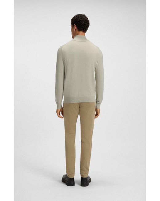 Boss Trui Met Ritskraag Van Katoen En Kasjmier in het Natural voor heren