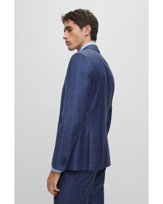 Boss Blue Slim-fit Two-piece Suit In Checked Virgin Wool for men