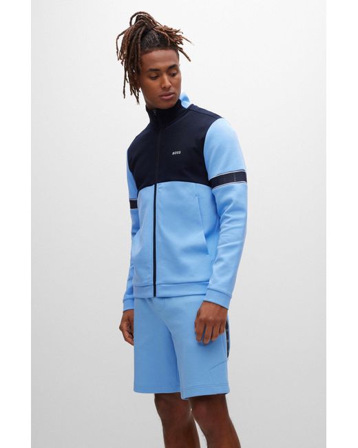 BOSS by Hugo Boss Blue Cotton-blend Zip-up Sweatshirt With Logo Tape for men
