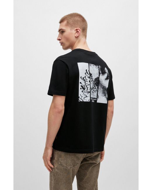Boss Black Cotton-jersey T-shirt With Decorative Reflective Artwork for men