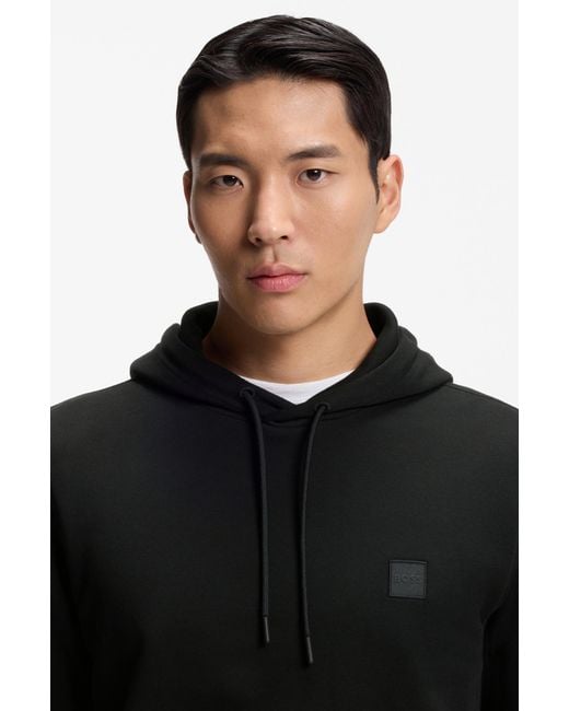 Boss Black Cotton-Terry Hoodie With Logo Patch for men