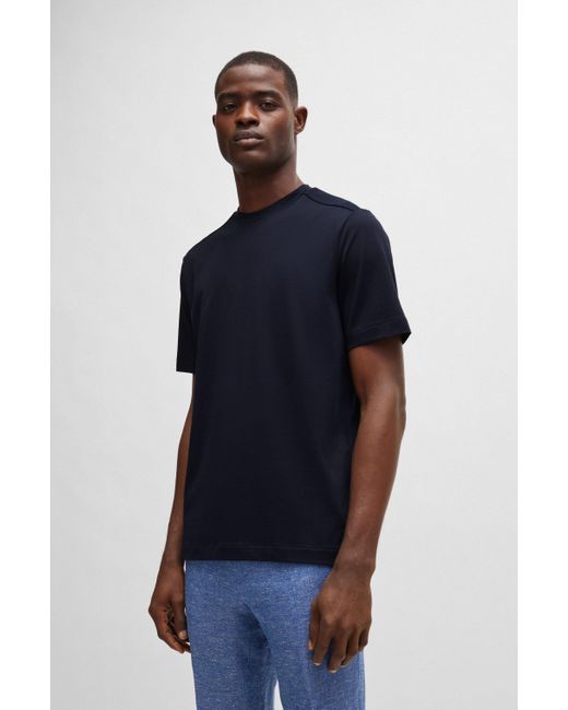 Boss Blue Mixed-material T-shirt With Mercerized Stretch Cotton for men