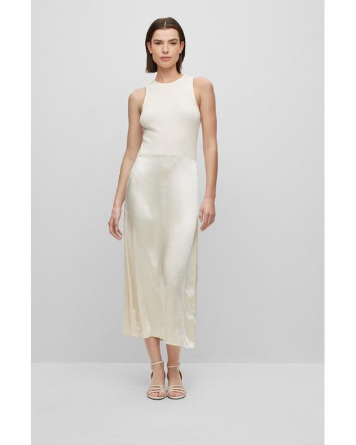 Boss White Slim-fit Sleeveless Dress In Tonal Fabrics