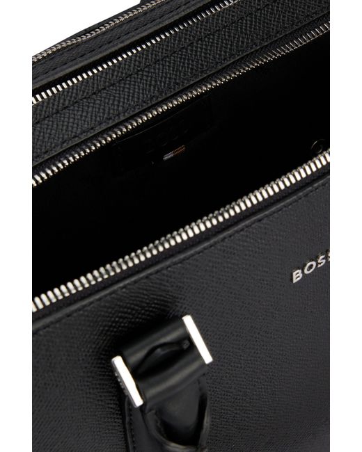 Porte-documents en cuir structuré avec logo Boss pour homme en coloris Black