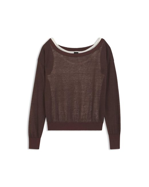 Boss Brown Linen-Cotton Sweater With Underlayer