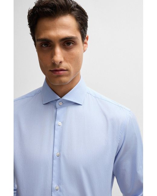 Boss Blue Regular-fit Shirt In Structured Cotton With Double Cuffs for men