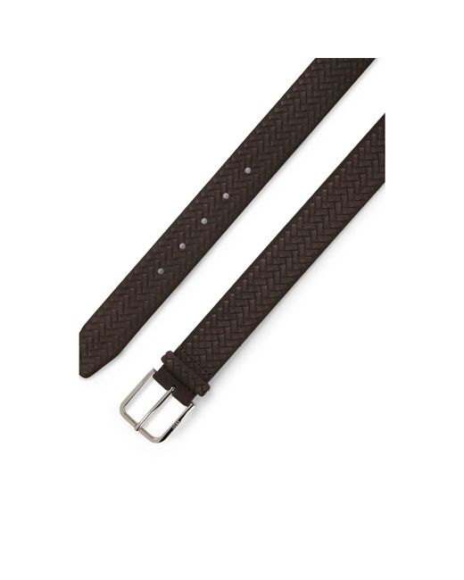 Boss Brown Woven-Suede Belt With Logo Buckle for men