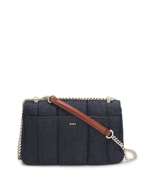 Boss Blue Gesteppte Umhängetasche Aus Denim Mit Double-B-Monogramm