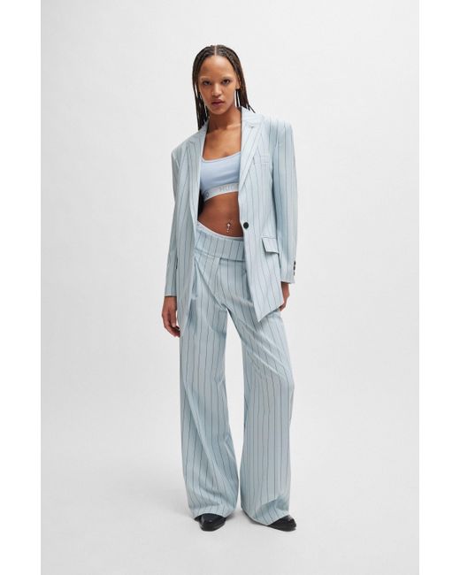 HUGO White Oversized-fit Jacket In Pinstriped Stretch Fabric