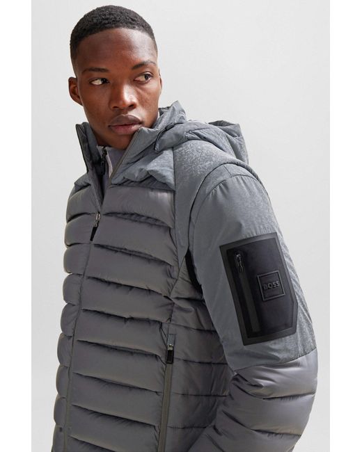 Boss Gray Water-repellent Jacket With Detachable Sleeves And Hood for men