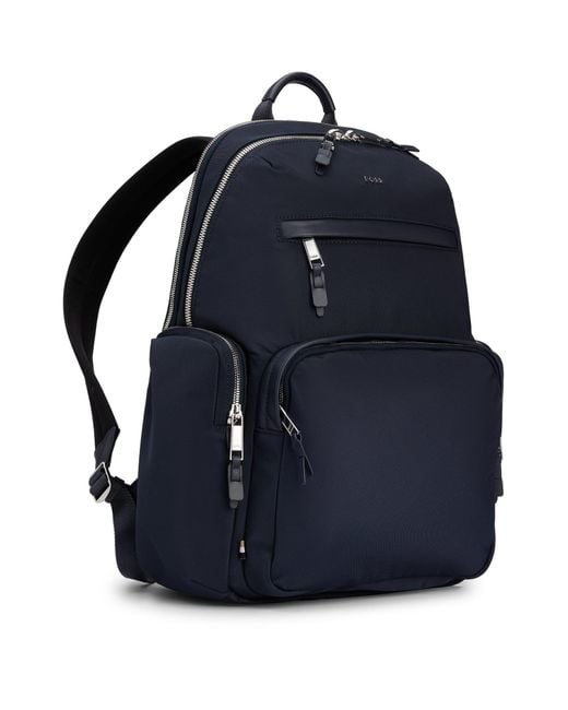Boss Blue Structured-material Backpack With Logo And Two-way Zip for men