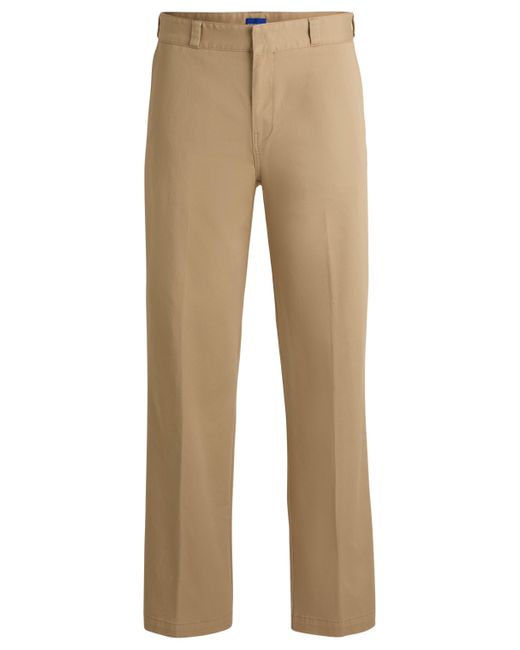 HUGO Natural Baggy-fit Trousers In Cotton Twill for men