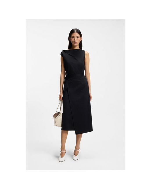 Boss Black Mercerised-Cotton Dress With Cowl Neckline