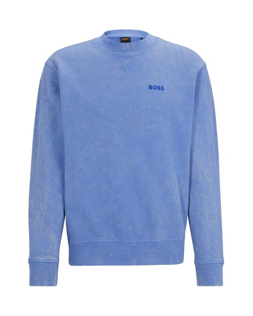Boss Blue Cotton-terry Relaxed-fit Sweatshirt With Logo Detail for men