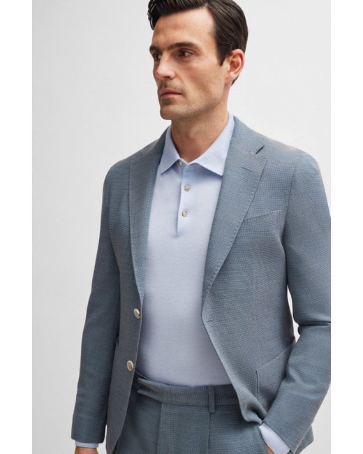 Boss Blue Slim-fit Suit In A Micro-patterned Wool Blend for men