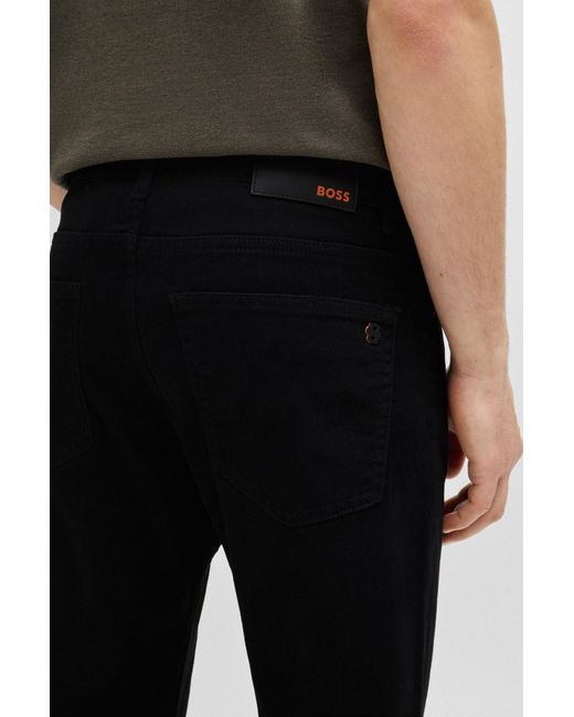 Boss Slim-fit Jeans In Stay-black Comfort-stretch Denim for men