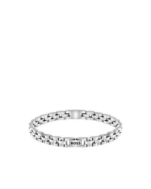 Boss White Stainless-Steel Cuff With Double B Monogram for men