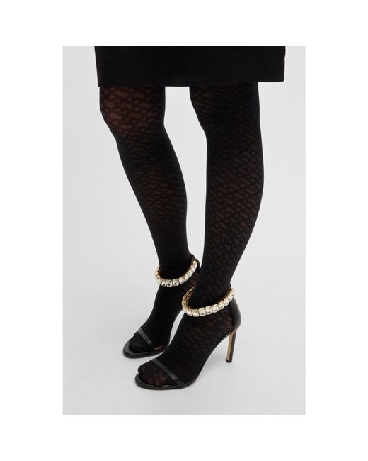 Boss White 20-Denier Tights With Monogram Pattern