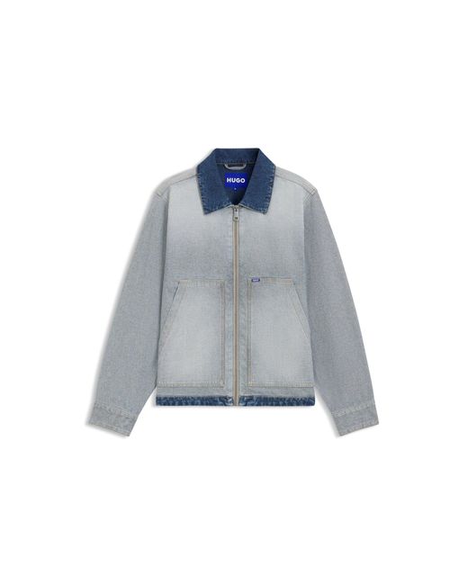 HUGO Blue Denim Jacket With Inside-Out Styling for men