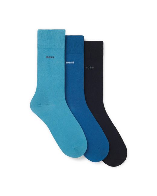Boss Blue Three-Pack Of Regular-Length Socks for men