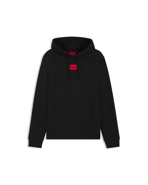 HUGO Black Cotton-Terry Hoodie With Logo Label for men
