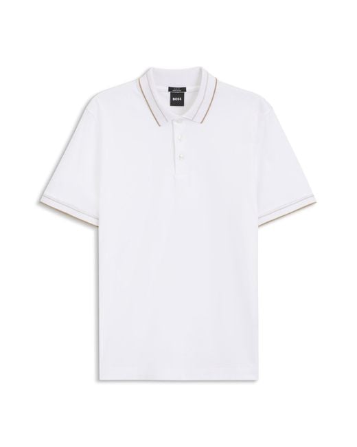 Boss Slim-Fit Poloshirt Aus Merzerisierter Baumwolle in White für Herren