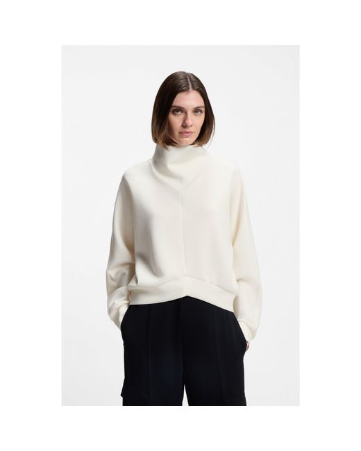 Boss White Loose-Fit Sweatshirt With Draped Funnel Neck