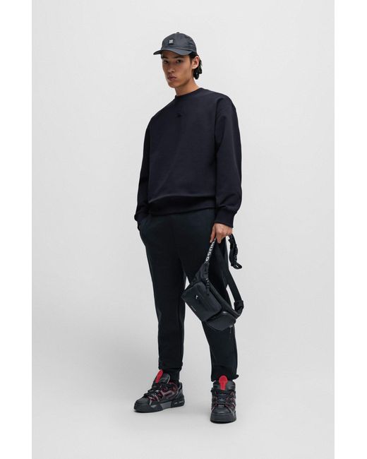 HUGO Black Stretch-cotton Regular-fit Sweatshirt With Stacked Logo for men