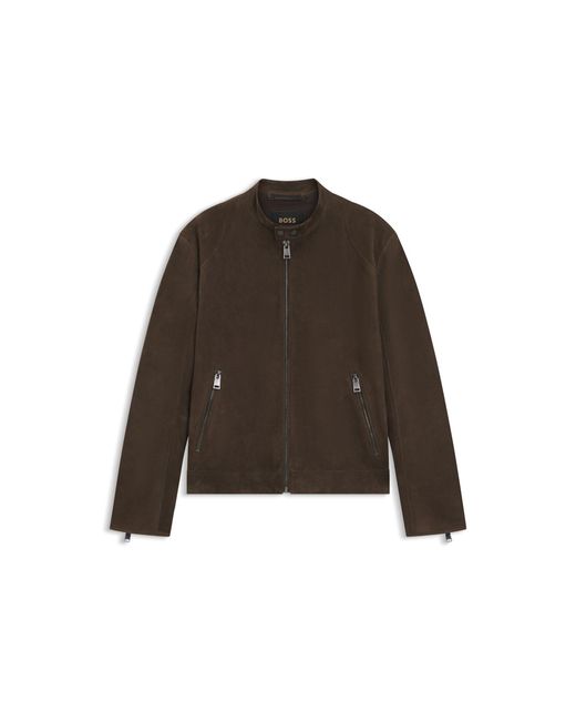 Boss Brown Suede Jacket With Zipped Cuffs for men