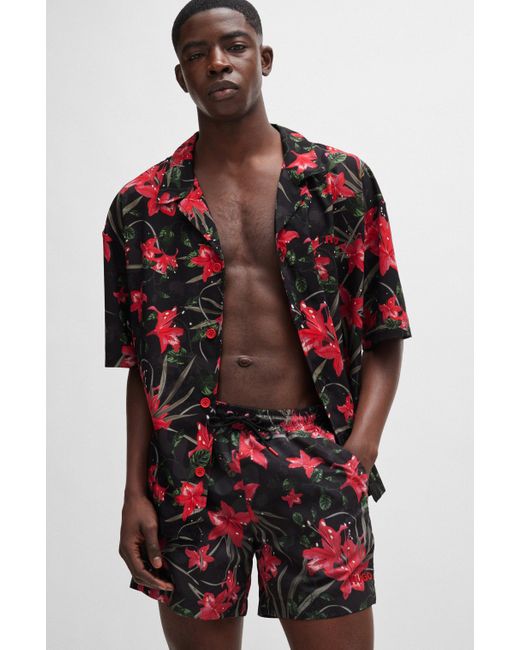 HUGO Red Fully Lined Swim Shorts With Seasonal Print for men