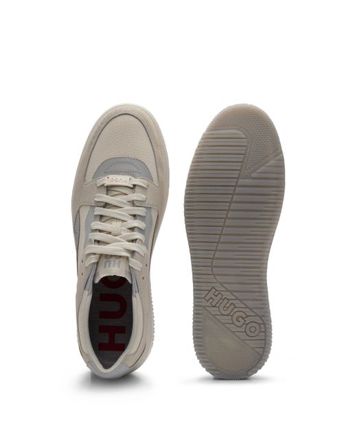 HUGO White Lace-up Trainers In Faux Leather And Suede for men