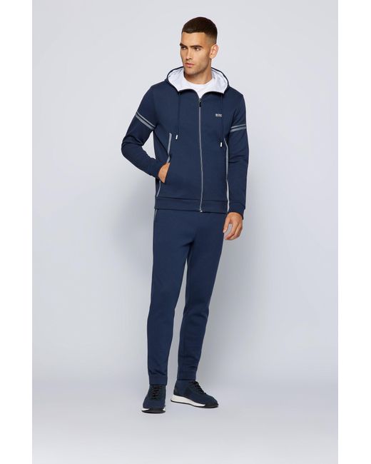 BOSS by Hugo Boss Blue Cotton-blend Regular-fit Tracksuit With Contrast Logo for men