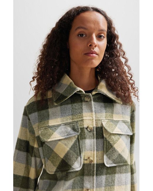 Boss Green Relaxed-fit Jacket In Checked Fabric With Patch Pockets