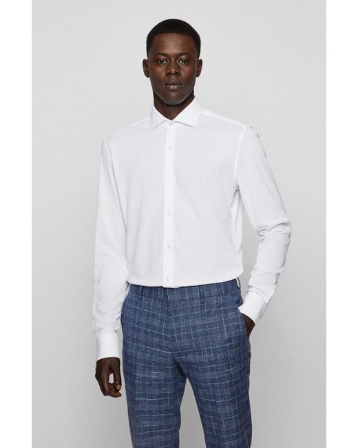 BOSS by HUGO BOSS Synthetic Slim-fit Shirt In Performance-stretch Italian  Jersey in White for Men | Lyst