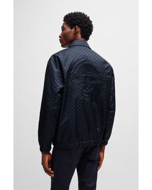 Boss Blue Porsche X Jacket In Checkerboard Jacquard With Collaborative Branding for men