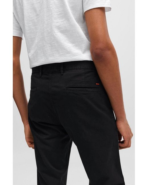 Boss Black Slim-fit Chinos In Stretch-cotton Satin for men