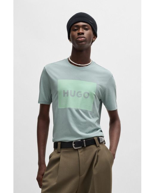 HUGO Green Cotton-jersey Regular-fit T-shirt With Logo Print for men
