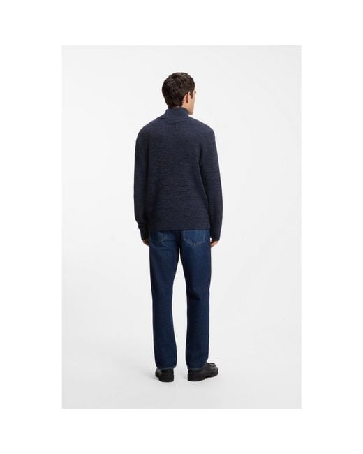 HUGO Blue Relaxed-Fit Zip-Neck Sweater With Mouliné Texture for men