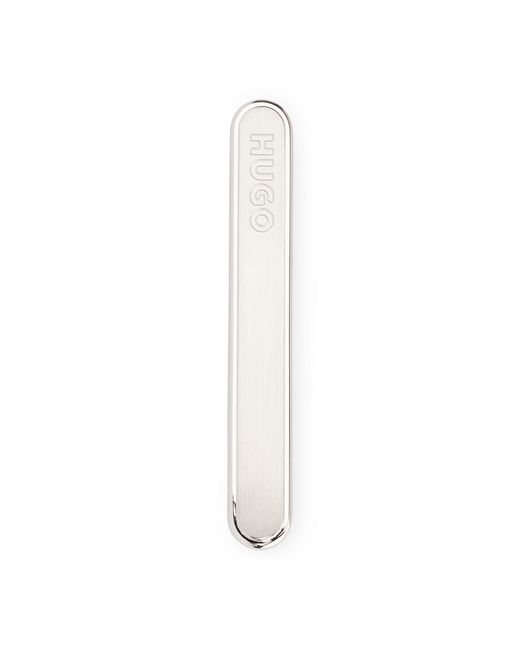 HUGO White Oval-Shaped Tie Clip With Engraved Logo for men