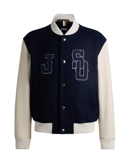Boss Blue X Shohei Ohtani Wool-blend Baseball Jacket With Monogram Details for men