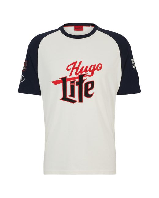 HUGO White Cotton-jersey T-shirt With Logo Artwork for men