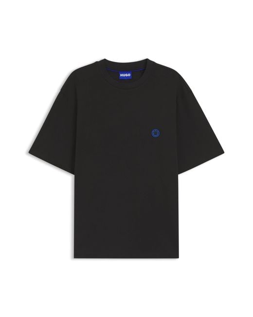 HUGO Black Cotton-Jersey T-Shirt With Happy Logo for men