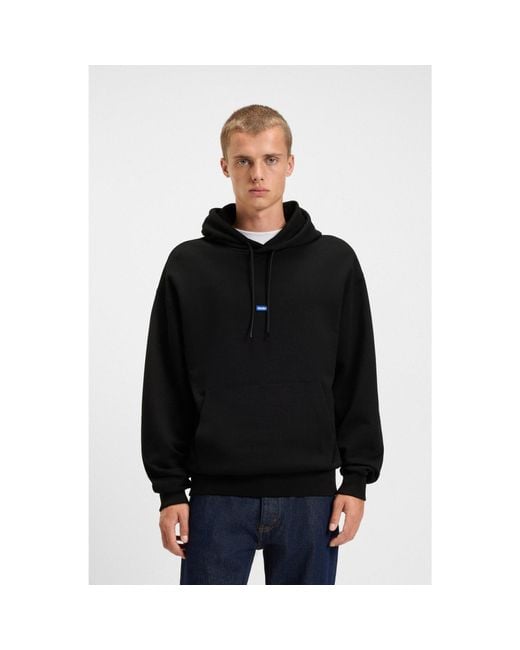 HUGO Blue Cotton-Terry Hoodie With Logo Patch for men