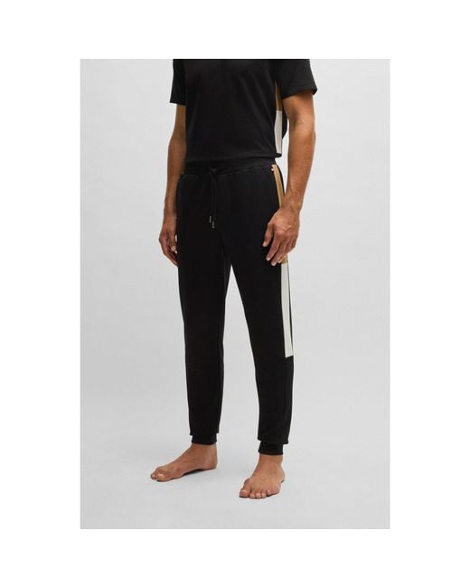 Boss Black Cotton-Terry Tracksuit Bottoms With Contrast Side Panels for men