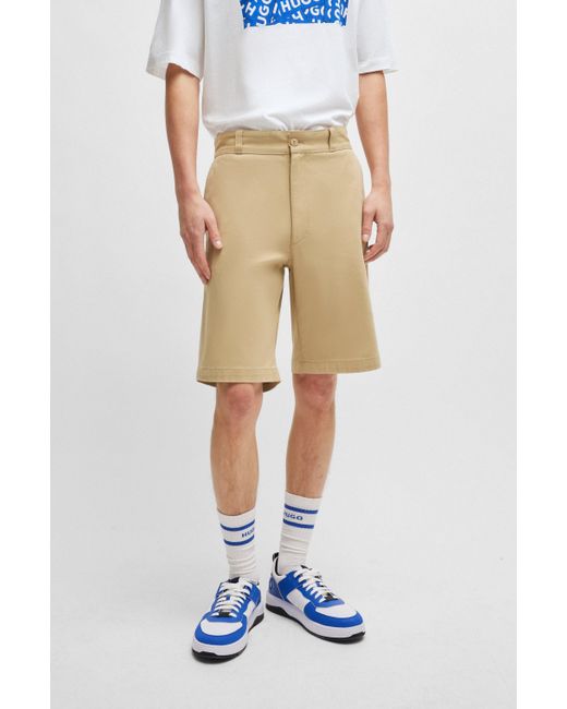 HUGO White Regular-fit Regular-rise Shorts In Cotton Twill for men