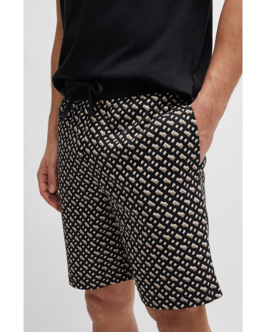 Boss Black Interlock-cotton Pajama Shorts With Monogram Pattern for men