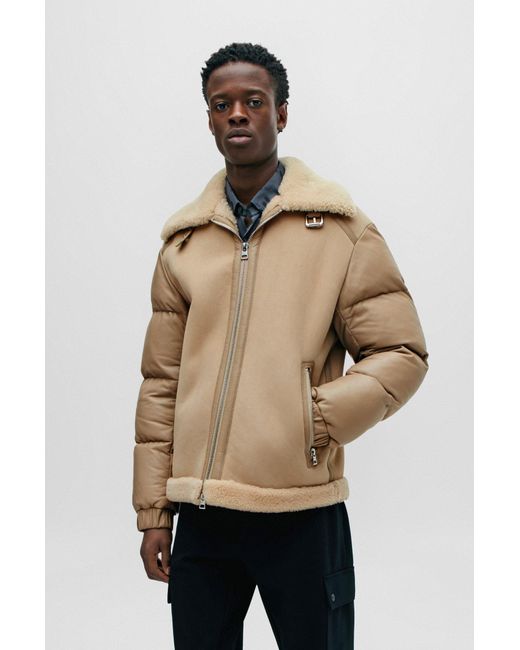 HUGO Natural Hybrid Jacket In Shearling Suede And Nappa Leather for men