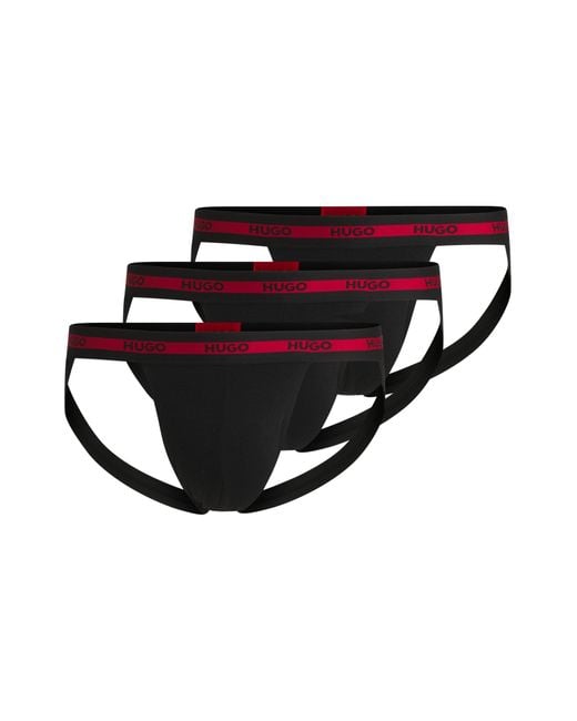 HUGO Black Three-pack Of Jock Straps With Repeat-logo Waistbands for men