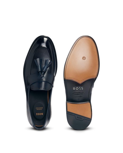 Boss Black Italian-crafted Leather Loafers With Tassel Trim for men