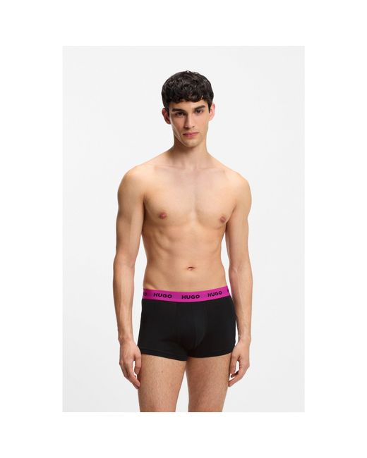 HUGO Black Three-Pack Trunks With Jacquard Logo Waistband for men